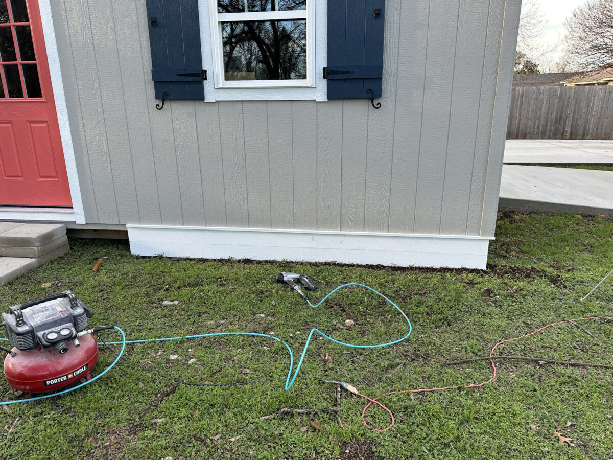 PVC boards used as skirting on backyard shed or workshop