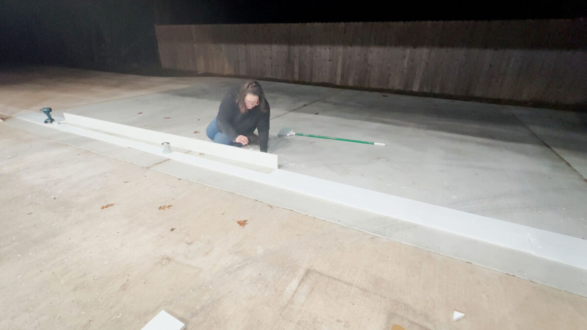 Joining PVC boards to make 27-foot-long skirting for back of workshop