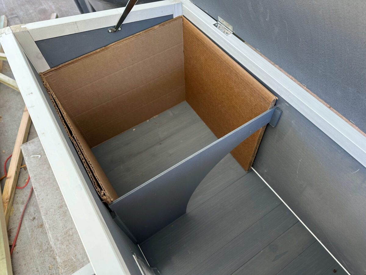 Using cardboard to insulate the inside of a stray cat house for winter