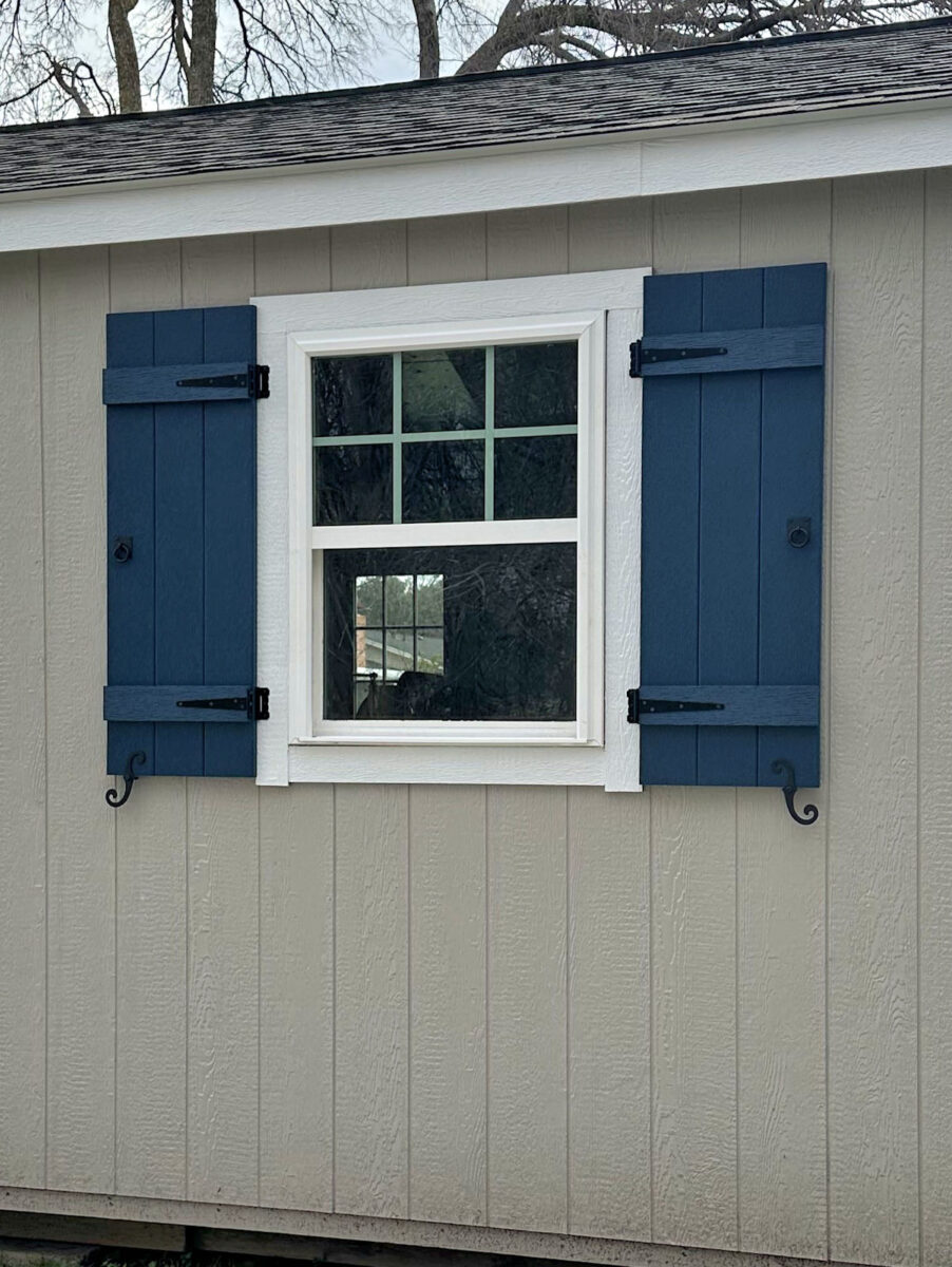 Close up view of my DIY board and batten shutters made from PVC boards