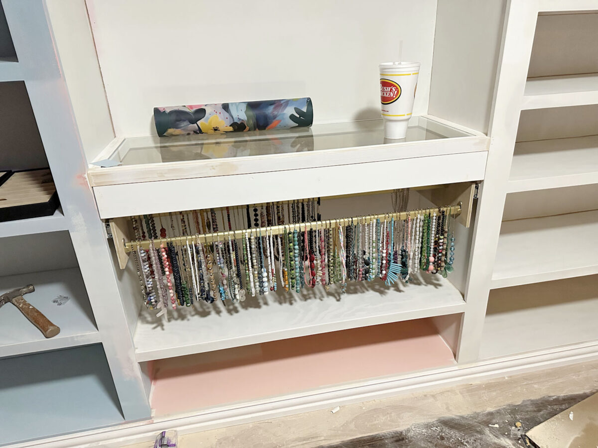 DIY pull out necklace organizer