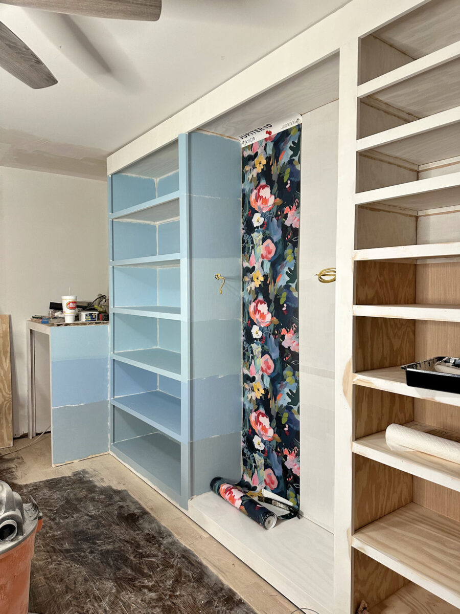 Walk-in closet paint color ideas - Six paint samples for a blue walk-in closet