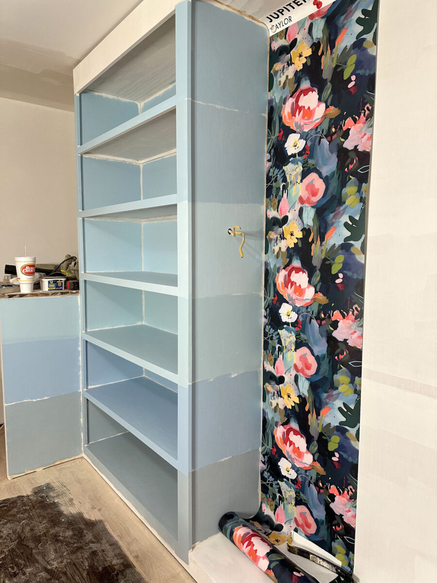 DIY walk-in closet - testing six blue paint colors for cabinets